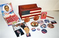 Wooden Americana Wagon, Political Pins, Gum Cigars