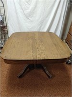 Vintage Solid Oak Table Tilt Top Twin Pedestal
