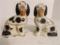 Pair Staffordshire dogs with baskets