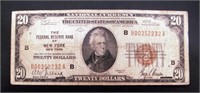1929 $20 NATIONAL CURRENCY F.R.B. NEW YORK