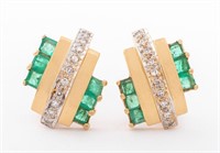 14K Yellow Gold Emerald Diamond Earrings