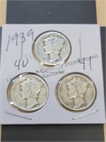 3 Mercury dimes see photo for dates