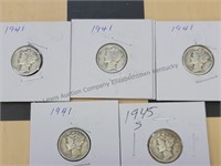 5 Mercury dimes see photo for dates