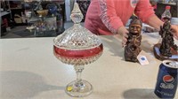 Diamond Point w/Ruby Flash Compote/Candy Dish
