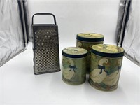 Box grater and vintage tins