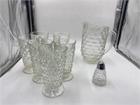 Indiana glass whitehall pitcher and 7 ice tea