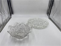 Vintage cut glass cake plate and bowl