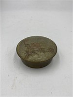 small brass container with floral design marked