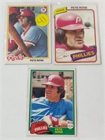 3 PETE ROSE CARDS, 1980, 1978, 1981
