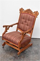 Carved Wood & Upholstery Low Rocking Chair