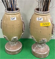 SW - MATCHING PAIR OF VASES W/PEACOCK FEATHERS