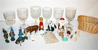(6) EAPG Glass Goblets, Figures, Animals, Basket