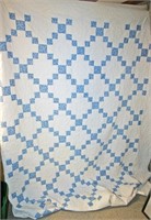 Blue & White Block Chain Machined Quilt w/ Wear