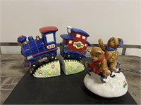 Bialosky Bear Train Bookends and Music Box