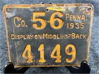 1935 Pennsylvania Tin Hunting Permit