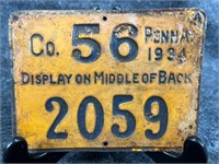 1934 Pennsylvania Tin Hunting Permit