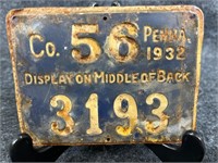 1932 Pennsylvania Tin Hunting Permit
