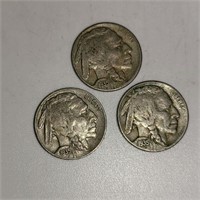 Lot of 3 1937 Buffalo Nickels
