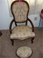 Victorian Walnut Chair W/ Footstool*