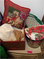 Two Boxes of Christmas Linens & Table Linens