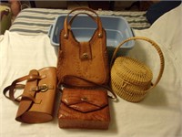 Lot of 3 Leather Purses & 1 Straw Purse