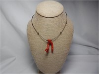 Large Red Coral Pendant & Silver Necklace