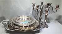 SILVERPLATE TRAYS & CANDLESTICKS