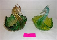 Pair of Glass Swan Candy Dishes