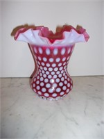 Fenton Cranberry Dot 6" Vase