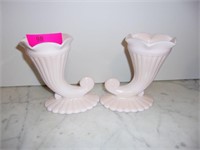 Pair of Pink  Milk Glass 5" Vases