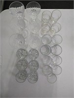 6 crystal wine glasses, assorted cocktail glasses