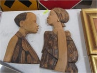 Carved Wall Art, Man and Lady with bAby