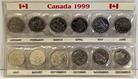 1999 Canada 25 Cent Monthly Coin Set