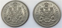 1974 and 1975 Canada 50Cent Coins