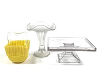 Vtg Clear Glass Teaberry Gum, Yellow Basket, Vase