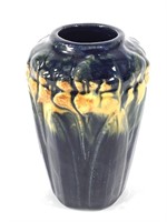 4" Unmarked Glazed Amaryllis Blue Vase Art Pottery