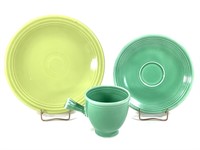 Vtg Fiestaware Green Tea Cup & Saucer + Plate