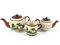 Vtg Motto Ware Torquay Pottery 2 Teapots + Mug