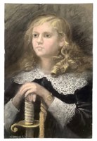 Vtg Pastel Portrait Young Girl Signed S. Marsh
