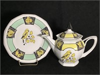 Vtg Rudolstadt Teapot & Plate Germany Bird Motifs