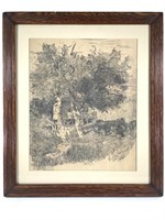 Thomas E Hibben Drawing 1893 Indiana Artist Framed