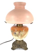 Electrified Glass & Metal Oil Lamp w Glass Shade