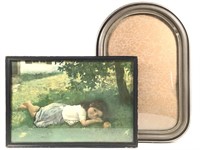 Wood Frame w Bubble Glass + Framed Girl in Grass