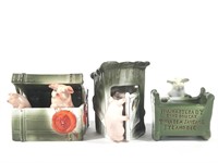 3 Porcelain Fairing Pigs, Pink Pigs Outhouse +