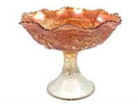 Carnival Glass Footed Bowl Compote Amberina