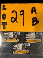 3 Suburban Tire Gift cards