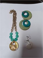 Cookie Lee Necklace, Green Earrings and White