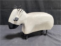 Carved wood sheep sculpture