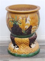 Large vintage Asian hand painted terracotta pot