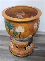 Large vintage Asian terracotta handpainted pot